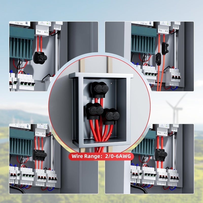 DAIERTEK Insulated Multi Tap Connector, 2/0-6 AWG Wire Connectors, 2 Ports Aluminum to Copper Wire Connectors with Slotted Allen Hex, Electrical Connectors, Wire Tap, Single-Sided Entry 5 Pack - Image 5